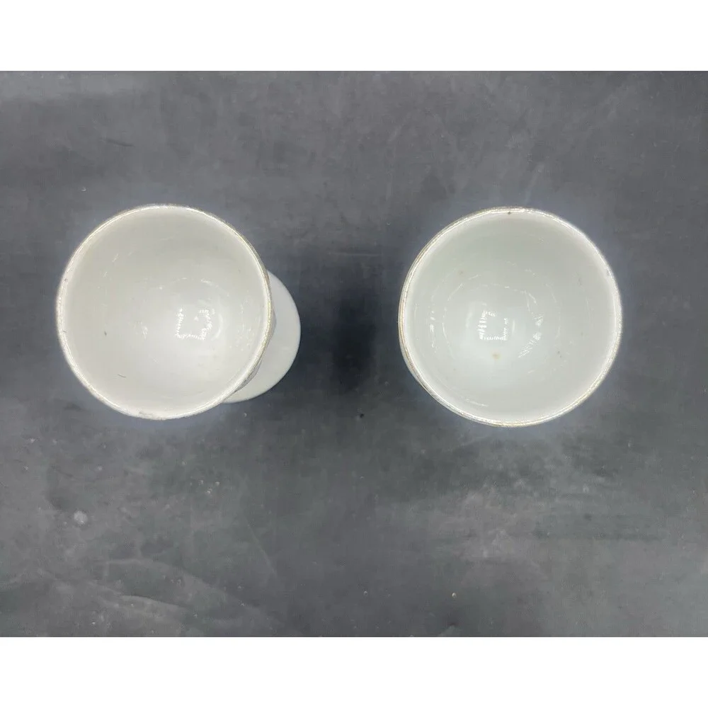 Vintage Blue White Porcelain Egg Cups Set of 2 Floral Transferware Gold Trim